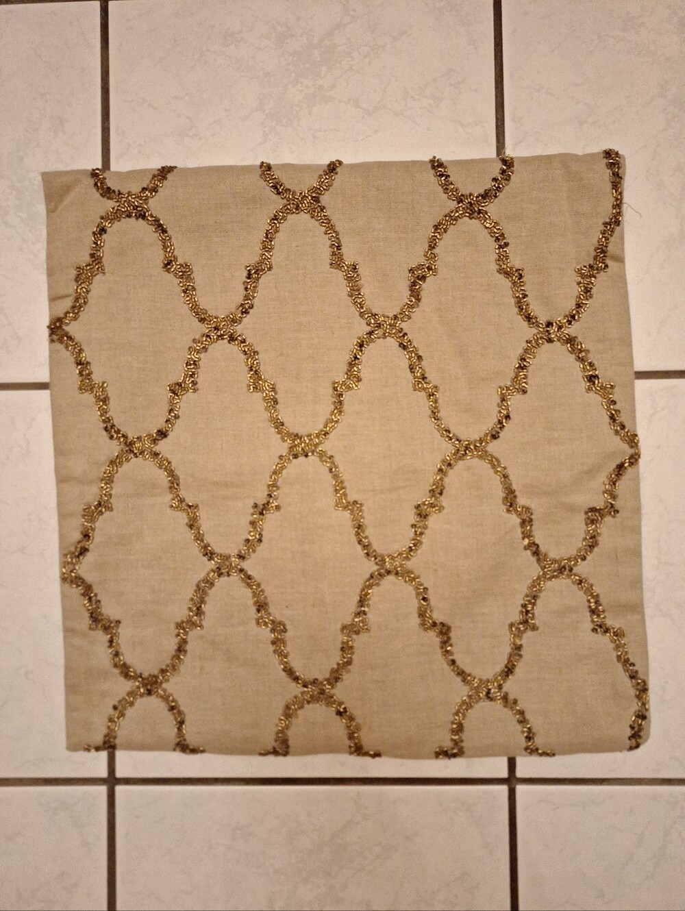 Pottery Barn Beaded Trellis Decorative Pillow Cover in Beige/Tan and Bronze - Picture 1 of 9